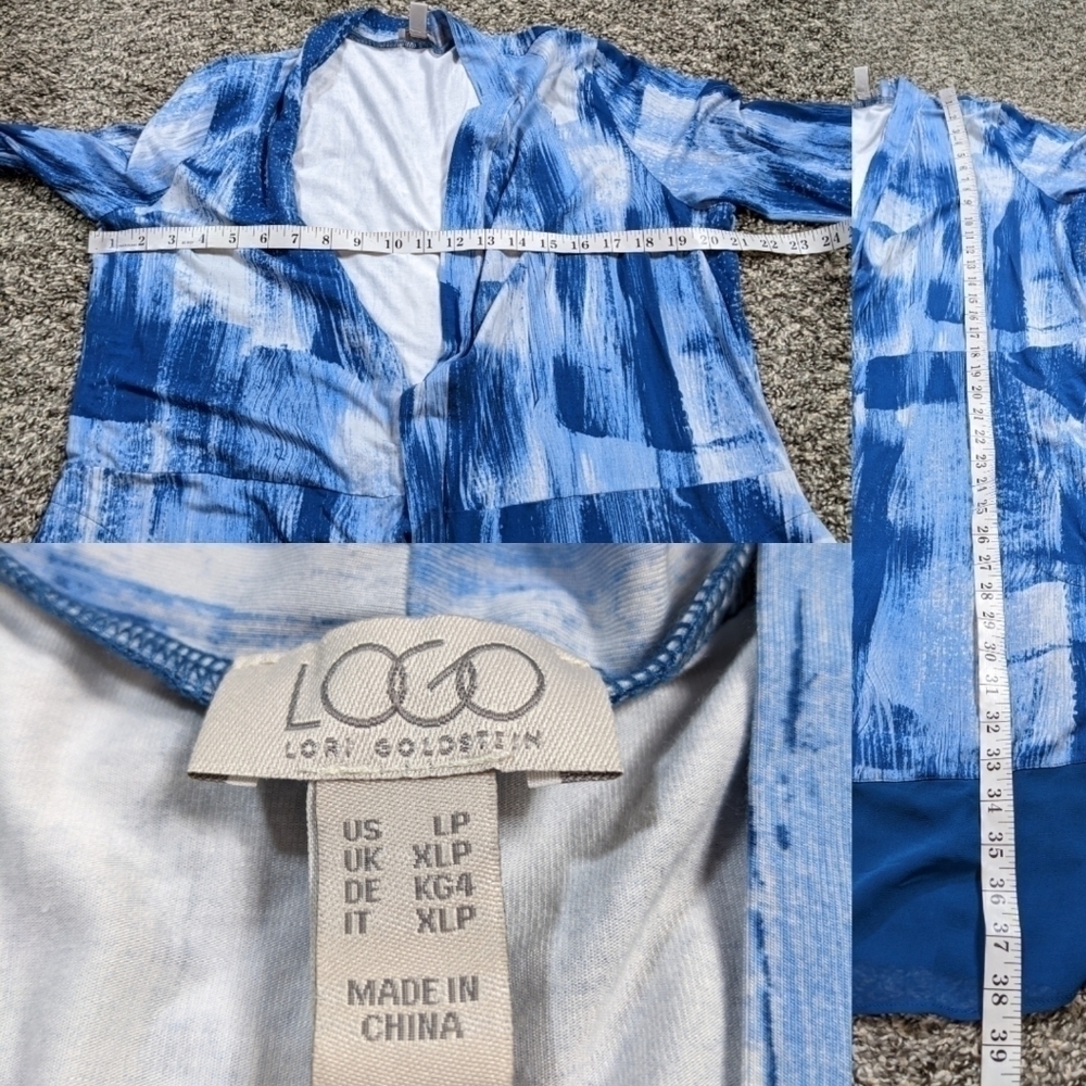 ✨3/$15 LOGO Lori Goldstein blue white lightweight open cardigan LP - Picture 6 of 8